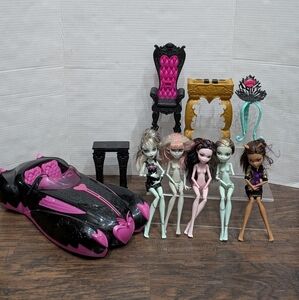 Monster High Doll and Furniture Lot Items may be missing parts or have marks.